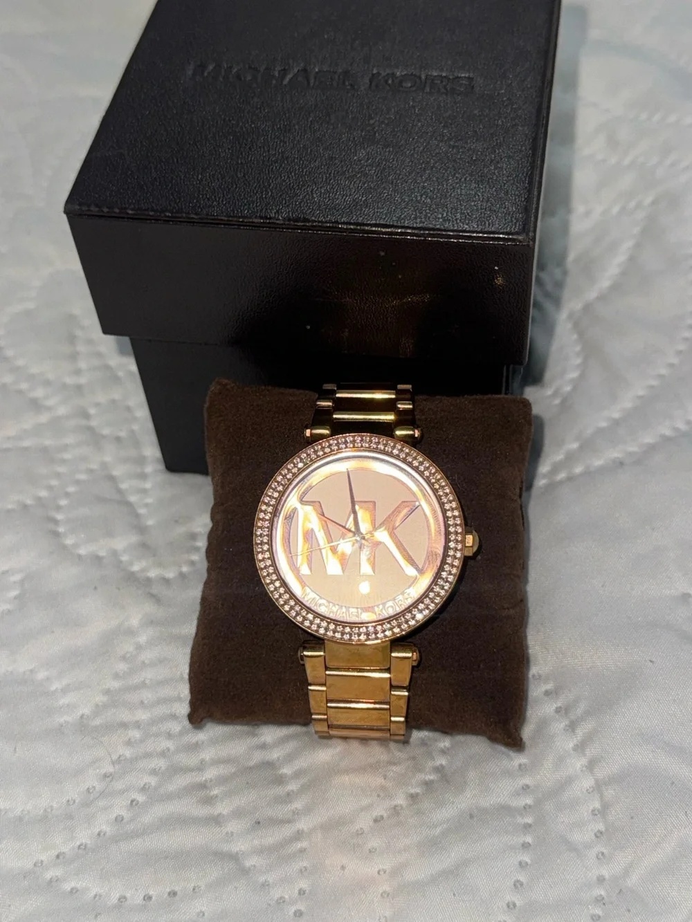 Michael Kors Rose Gold Logo Crystal Bezel Bracelet Watch